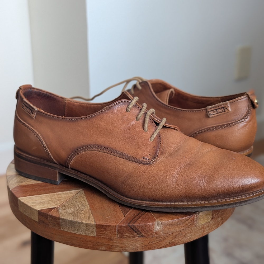 Pikolinos Women's Tan Leather Oxford Shoes Made In Spain